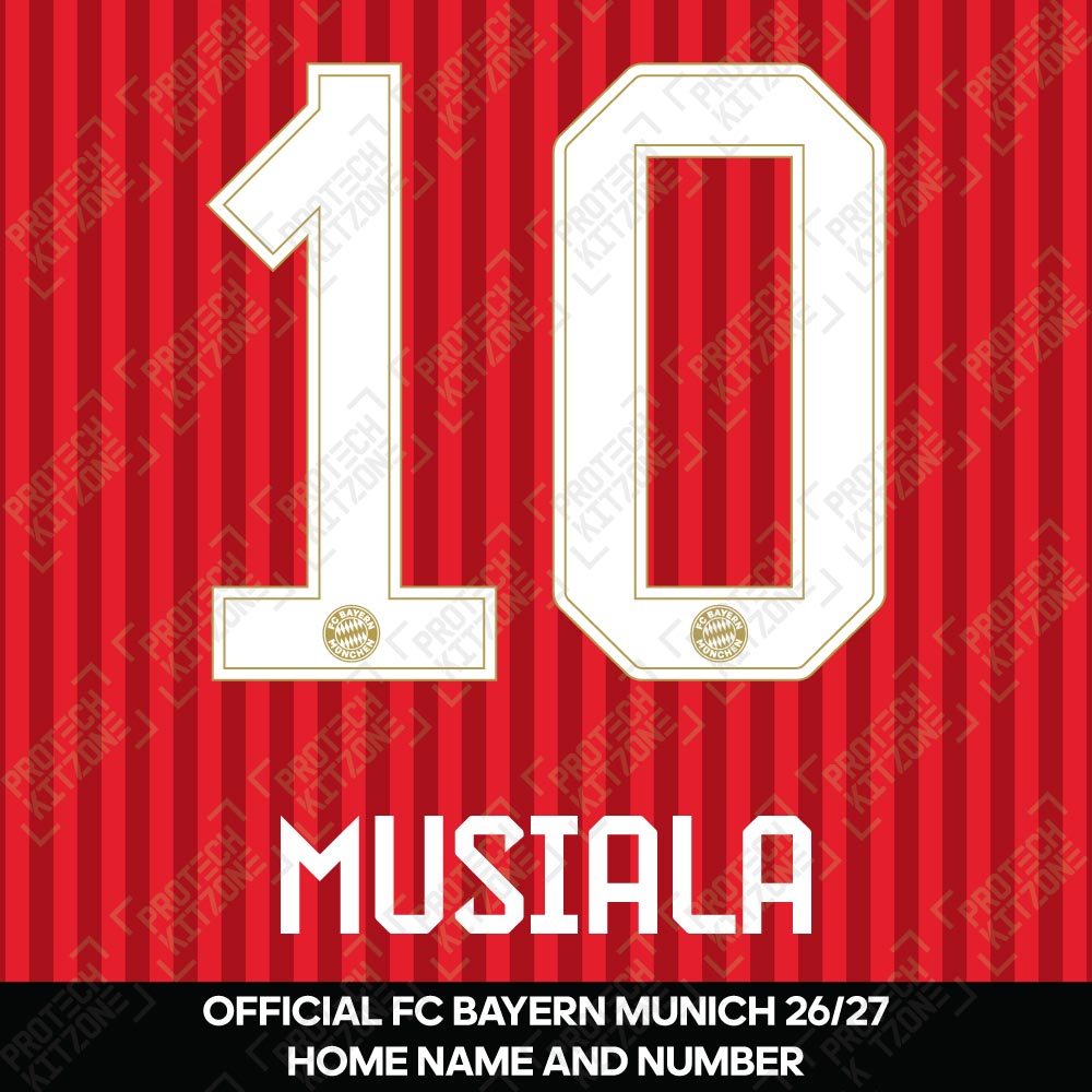 Musiala 10 - Official Bayern Munich 2026/27 Home Name and Numbering Musiala 10 - Official Bayern Munich 2026/27 Home Name and Numbering