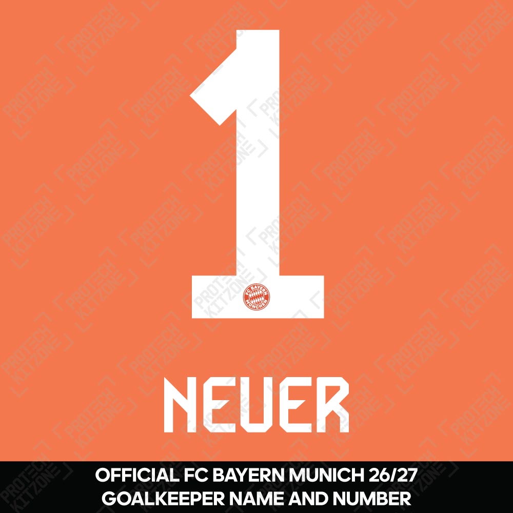 Neuer 1 - Official Bayern Munich 2026/27 Goalkeeper Name and Numbering Neuer 1 - Official Bayern Munich 2026/27 Goalkeeper Name and Numbering