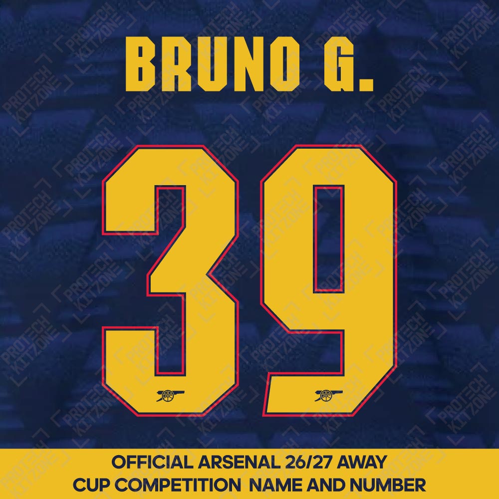 Bruno G. 39 - Official Arsenal 2026/27 Away Cup Competition Name and Numbering