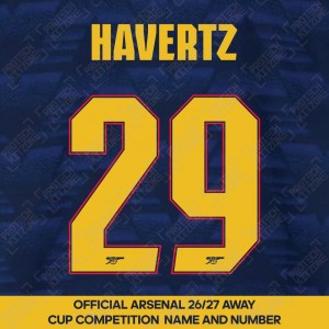 Havertz 29 - Official Arsenal 2026/27 Away Cup Competition Name and Numbering