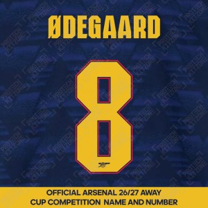 Ødegaard 8 - Official Arsenal 2026/27 Away Cup Competition Name and Numbering