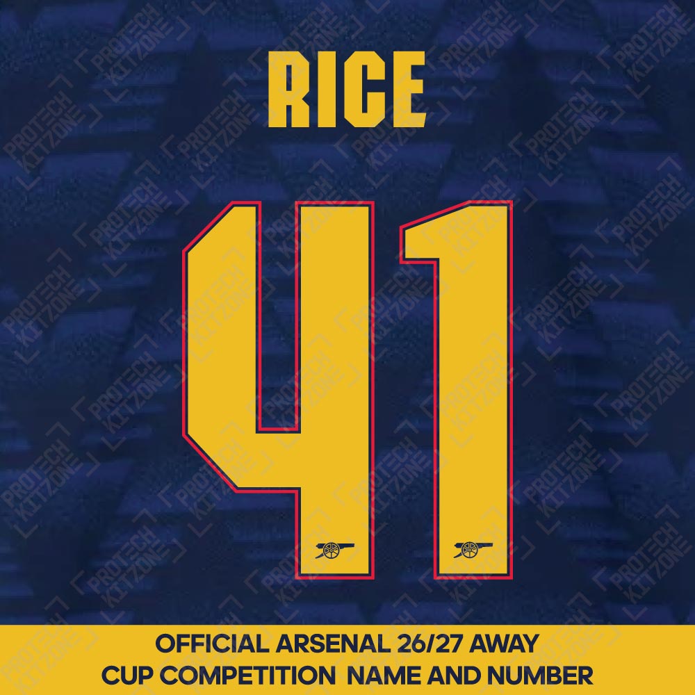 Rice 41 - Official Arsenal 2026/27 Away Cup Competition Name and Numbering Rice 41 - Official Arsenal 2026/27 Away Cup Competition Name and Numbering