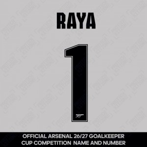 Raya 1 - Official Arsenal 2026/27 Goalkeeper Cup Competition Name and Numbering