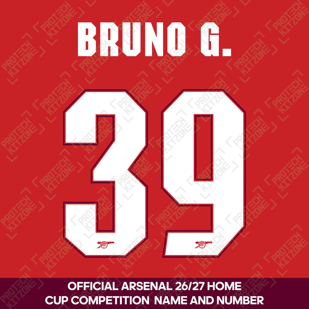 Bruno G. 39 - Official Arsenal 2026/27 Home Cup Competition Name and Numbering