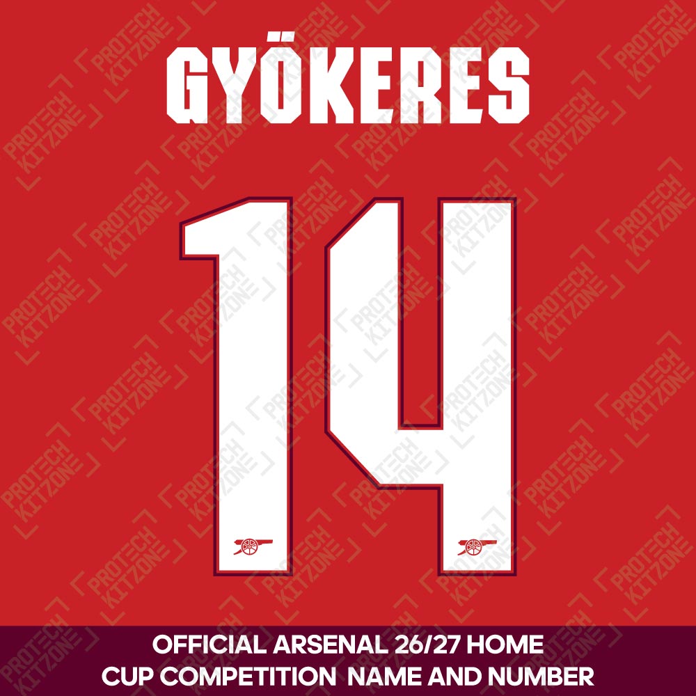 Gyökeres 14 - Official Arsenal 2026/27 Home Cup Competition Name and Numbering