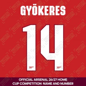 Gyökeres 14 - Official Arsenal 2026/27 Home Cup Competition Name and Numbering