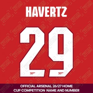 Havertz 29 - Official Arsenal 2026/27 Home Cup Competition Name and Numbering