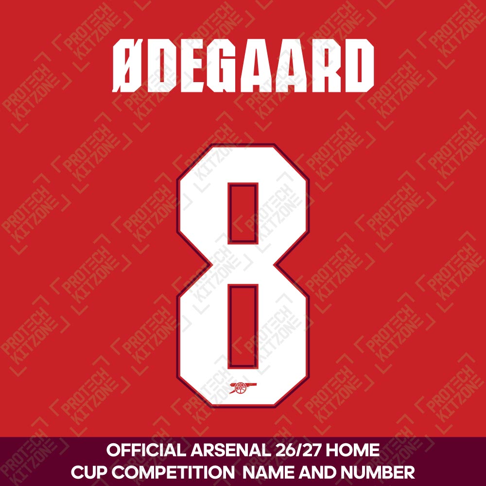 Ødegaard 8 - Official Arsenal 2026/27 Home Cup Competition Name and Numbering