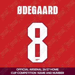 Ødegaard 8 - Official Arsenal 2026/27 Home Cup Competition Name and Numbering