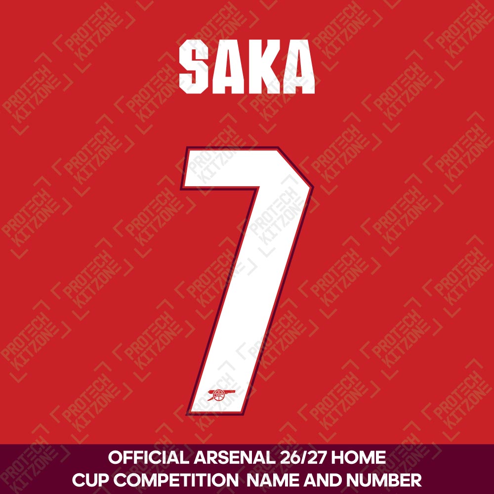 Saka 7 - Official Arsenal 2026/27 Home Cup Competition Name and Numbering Saka 7 - Official Arsenal 2026/27 Home Cup Competition Name and Numbering