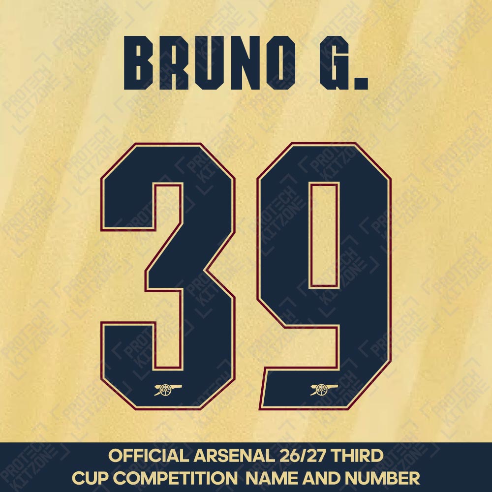 Bruno G. 39 - Official Arsenal 2026/27 Third Cup Competition Name and Numbering