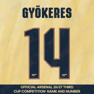 Gyökeres 14 - Official Arsenal 2026/27 Third Cup Competition Name and Numbering