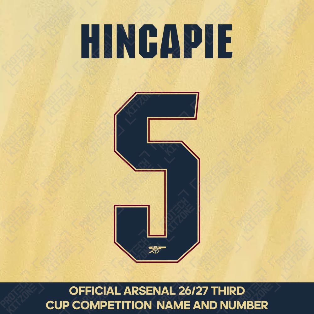 Hincapie 5 - Official Arsenal 2026/27 Third Cup Competition Name and Numbering Hincapie 5 - Official Arsenal 2026/27 Third Cup Competition Name and Numbering