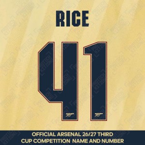 Rice 41 - Official Arsenal 2026/27 Third Cup Competition Name and Numbering Rice 41 - Official Arsenal 2026/27 Third Cup Competition Name and Numbering