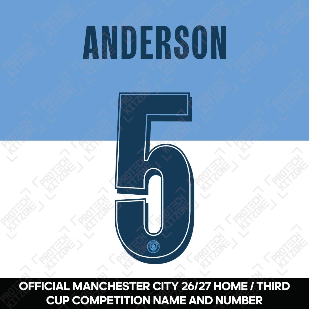 Anderson 5 (Official Manchester City 26/27 Home/Third Cup Competition Name and Numbering)