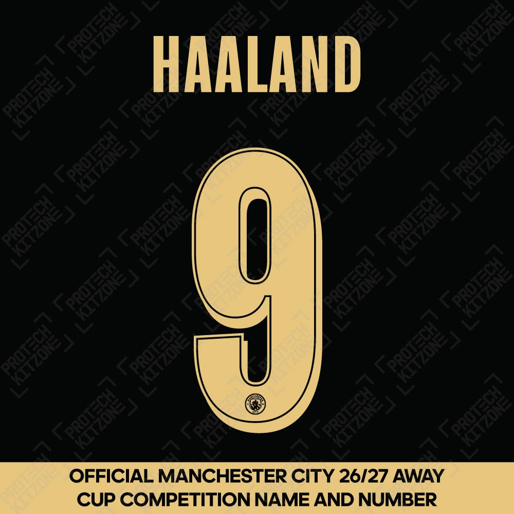 Haaland 9 (Official Manchester City 26/27 Away Cup Competition Name and Numbering)