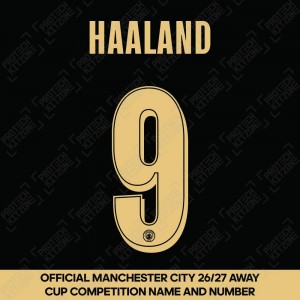 Haaland 9 (Official Manchester City 26/27 Away Cup Competition Name and Numbering) Haaland 9 (Official Manchester City 26/27 Away Cup Competition Name and Numbering)