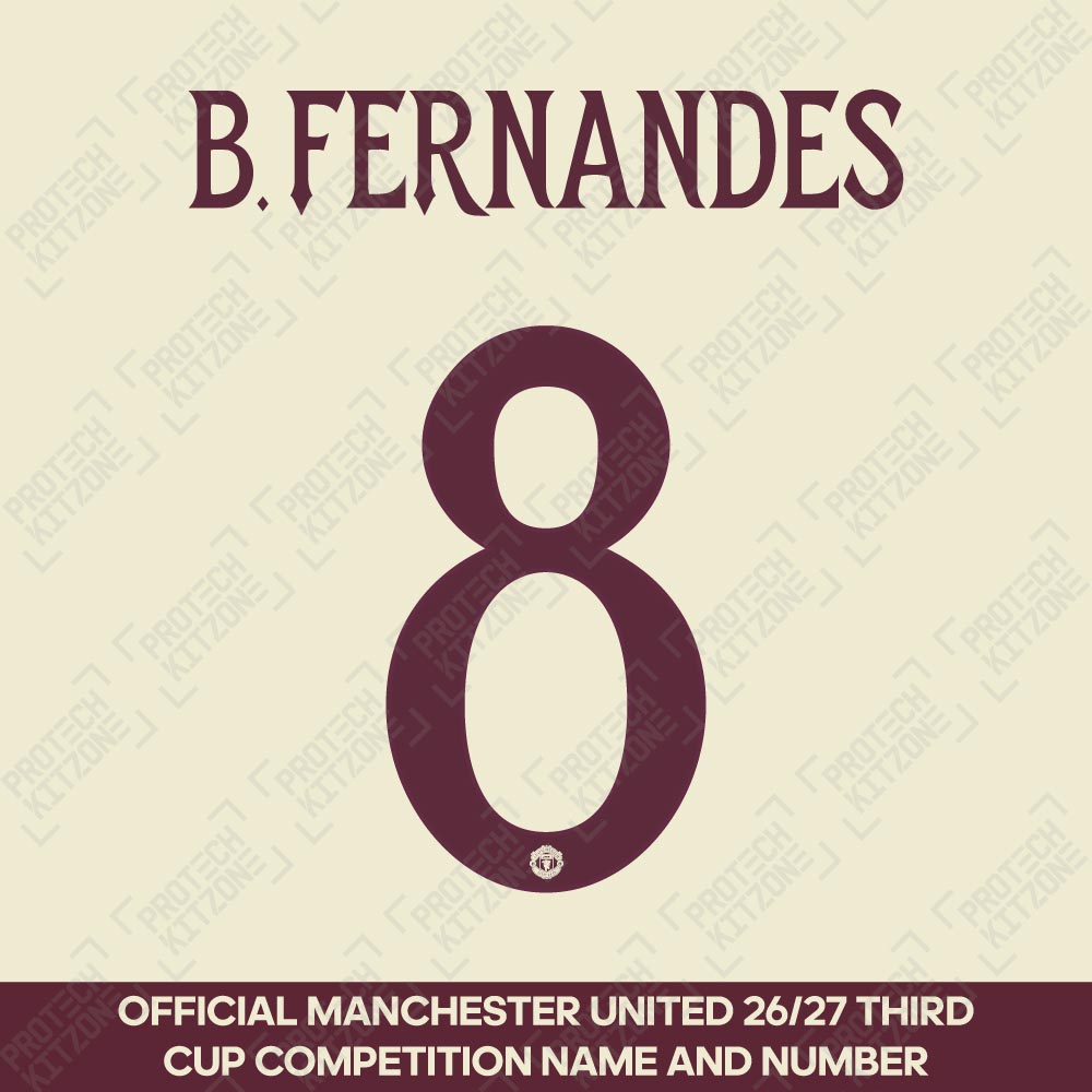 B.Fernandes 8 (Official Manchester United FC 2026/27 Maroon Club Name and Numbering) 