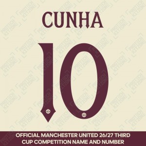 Cunha 10 (Official Manchester United FC 2026/27 Maroon Club Name and Numbering) 