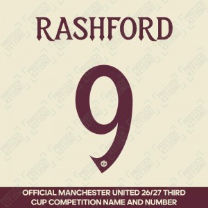 Rashford 9 (Official Manchester United FC 2026/27 Maroon Club Name and Numbering) 