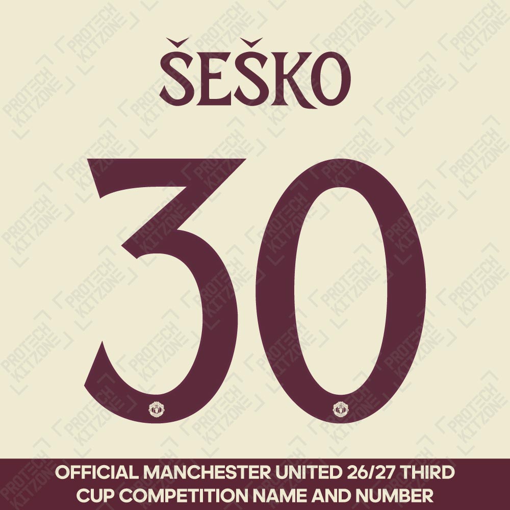 Šeško 30 (Official Manchester United FC 2026/27 Maroon Club Name and Numbering) 