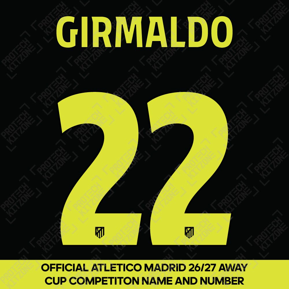 Girmaldo 22 (Official Atletico Madrid 2026/27 Away Name and Numbering - Club Competition Version) Girmaldo 22 (Official Atletico Madrid 2026/27 Away Name and Numbering - Club Competition Version)