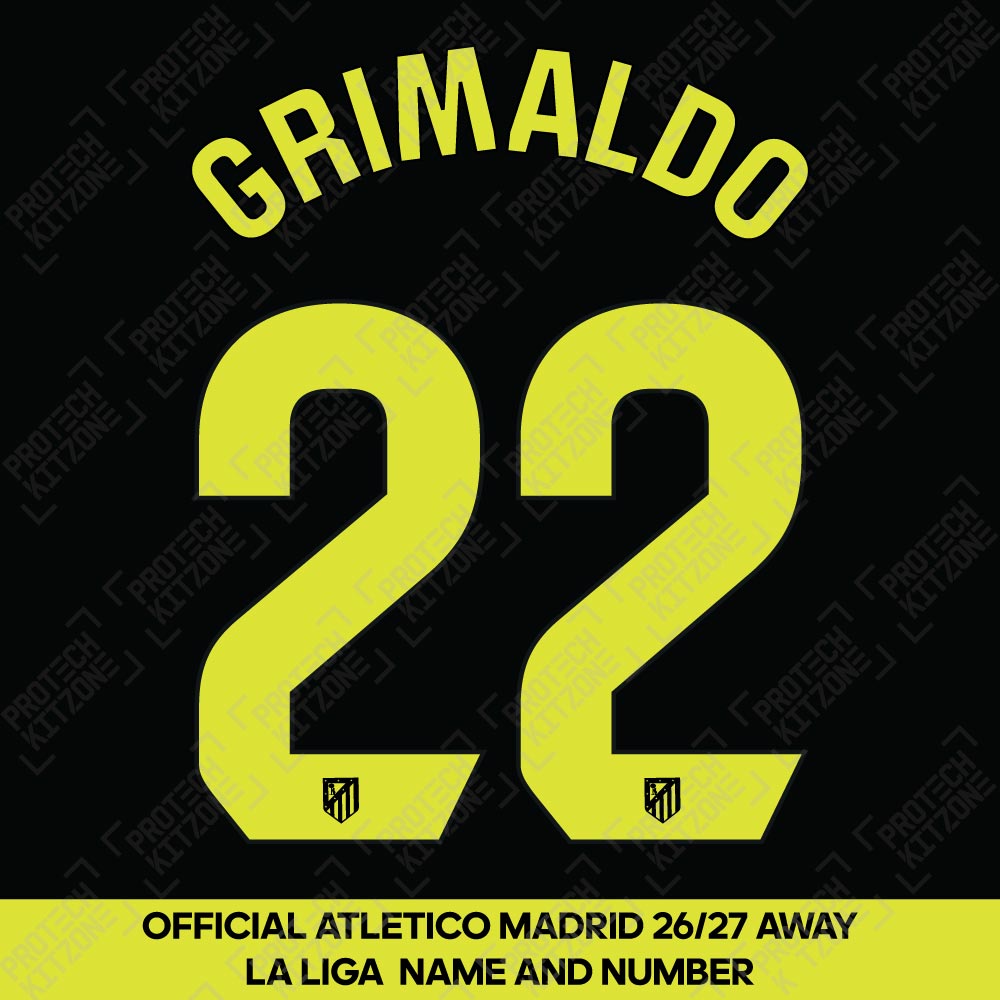 Grimaldo 22 (Official Atletico Madrid 2026/27 Away Name and Numbering - La Liga Version) Grimaldo 22 (Official Atletico Madrid 2026/27 Away Name and Numbering - La Liga Version)