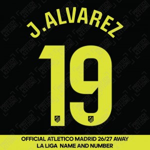 J. Alvarez 19 (Official Atletico Madrid 2026/27 Away Name and Numbering - La Liga Version) J. Alvarez 19 (Official Atletico Madrid 2026/27 Away Name and Numbering - La Liga Version)