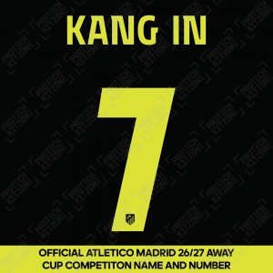 Kang In 7 (Official Atletico Madrid 2026/27 Away Name and Numbering - Club Competition Version) Kang In 7 (Official Atletico Madrid 2026/27 Away Name and Numbering - Club Competition Version)
