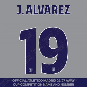 J. Alvarez 19 (Official Atletico Madrid 2026/27 Third Name and Numbering - Cup Competition Version) 