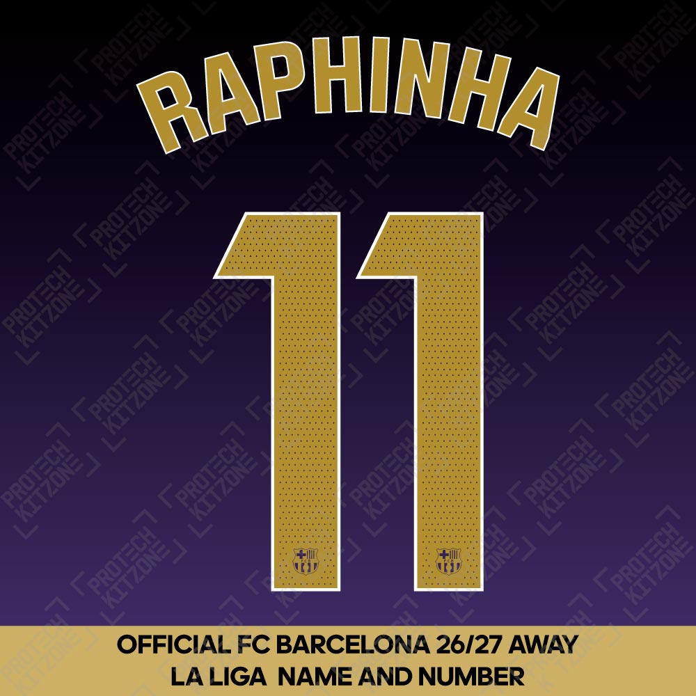 Raphinha 11 (Official FC Barcelona 2026/27 Away Name & Numbering - La Liga Version) 