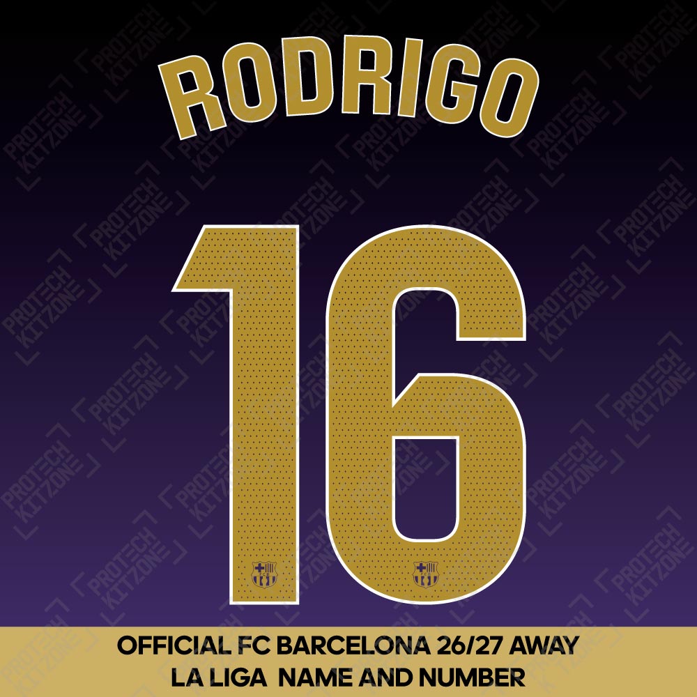Rodrigo 16 (Official FC Barcelona 2026/27 Away Name & Numbering - La Liga Version) Rodrigo 16 (Official FC Barcelona 2026/27 Away Name & Numbering - La Liga Version)