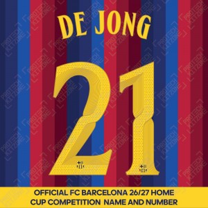 De Jong 21 (Official FC Barcelona 2026/27 Home Name & Numbering - Cup / Play Version) De Jong 21 (Official FC Barcelona 2026/27 Home Name & Numbering - Cup / Play Version)