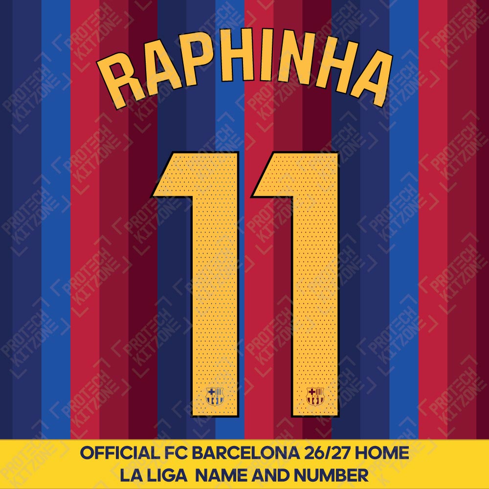 Raphinha 11 (Official FC Barcelona 2026/27 Home Name & Numbering - La Liga Version) 