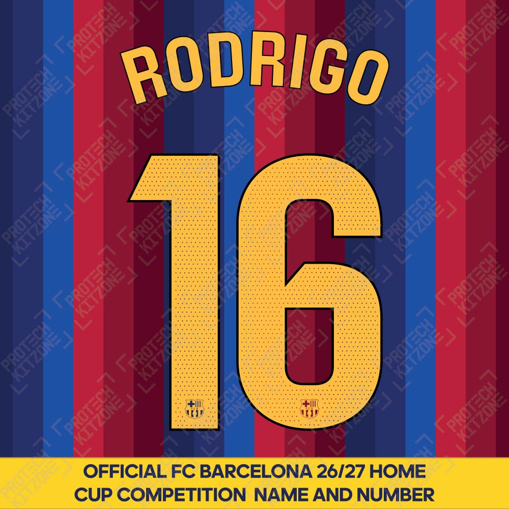 Rodrigo 16 (Official FC Barcelona 2026/27 Home Name & Numbering - La Liga Version) Rodrigo 16 (Official FC Barcelona 2026/27 Home Name & Numbering - La Liga Version)