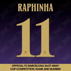 Raphinha 11 (Official FC Barcelona 2026/27 Away Name & Numbering - Cup / Play Version) Raphinha 11 (Official FC Barcelona 2026/27 Away Name & Numbering - Cup / Play Version)