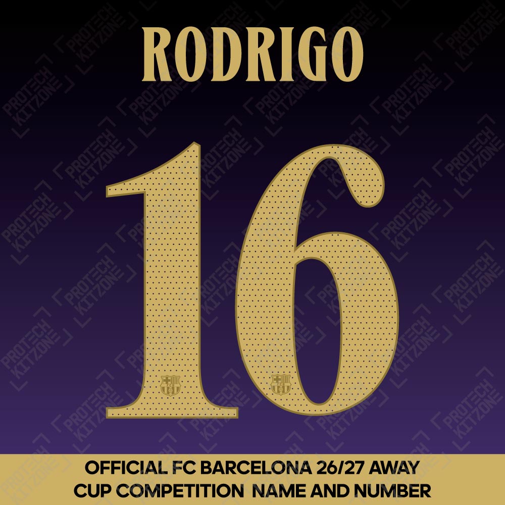 Rodrigo 16 (Official FC Barcelona 2026/27 Away Name & Numbering - Cup / Play Version) Rodrigo 16 (Official FC Barcelona 2026/27 Away Name & Numbering - Cup / Play Version)
