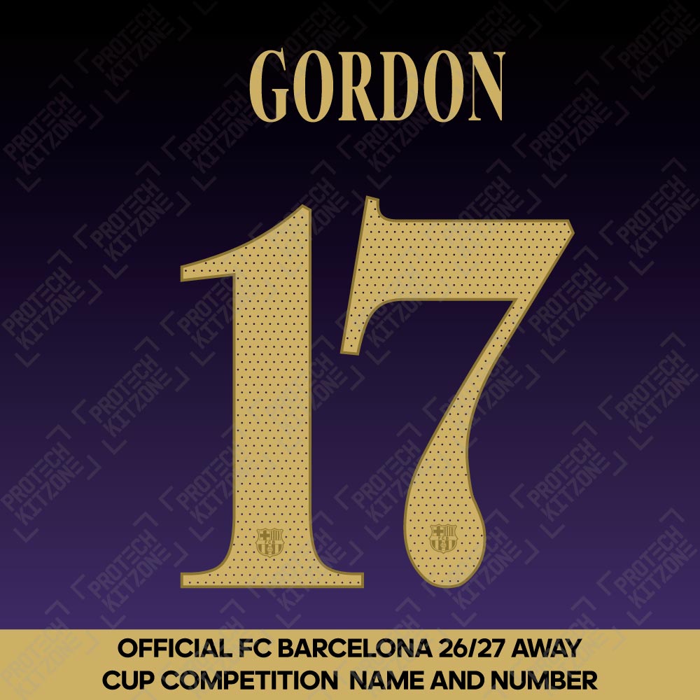 Gordon 17 (Official FC Barcelona 2026/27 Away Name & Numbering - Cup / Play Version) Gordon 17 (Official FC Barcelona 2026/27 Away Name & Numbering - Cup / Play Version)