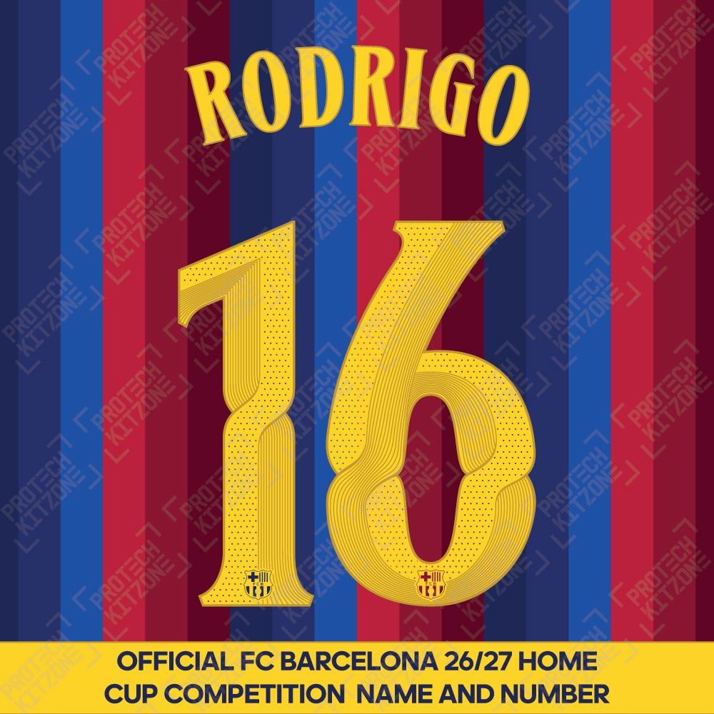 Rodrigo 16 (Official FC Barcelona 2026/27 Home Name & Numbering - Cup / Play Version) Rodrigo 16 (Official FC Barcelona 2026/27 Home Name & Numbering - Cup / Play Version)