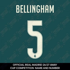 Bellingham 5 (Official Real Madrid CF 2026/27 Away Cup Competition Name and Numbering) Bellingham 5 (Official Real Madrid CF 2026/27 Away Cup Competition Name and Numbering)