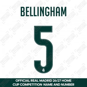 Bellingham 5 (Official Real Madrid CF 2026/27 Home Cup Competition Name and Numbering)