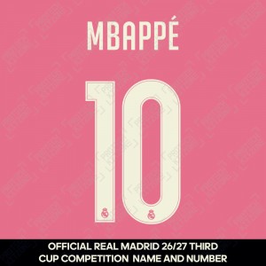 Mbappé 10 (Official Real Madrid CF 2026/27 Third Cup Competition Name and Numbering)