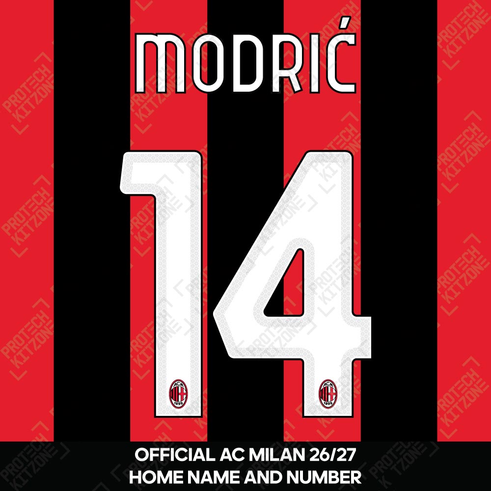 Modrić 14 (Official AC Milan 2026/27 Home Name and Numbering)