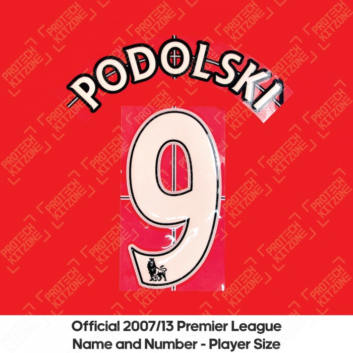 Podolski 9 (Official Barclays Premier League 2007-13 White Senscilia Name and Numbering)