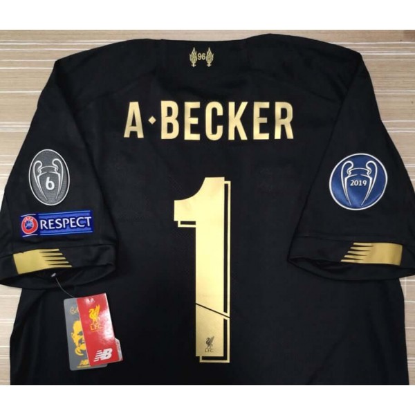 LIVERPOOL 2019-20 UEFA CHAMPIONS LEAGUE GOALKEEPER HOME SHIRT WITH A. BECKER #1