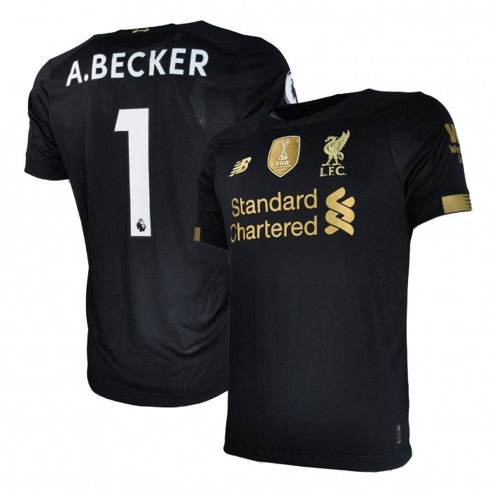 Liverpool FC 2019/20 Home Goalkeeper Shirt with A. Becker 1 (Premier League Full Set Version With 2019 CWC) - Size S 