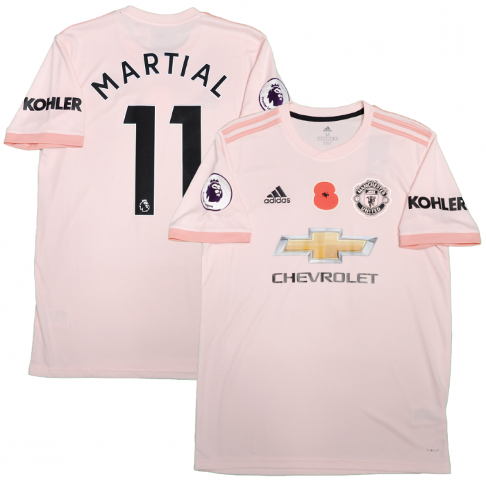 Manchester United 2018/19 Away Shirt With Martial 9 (Premier League Poppy Full Set Version) - Size M