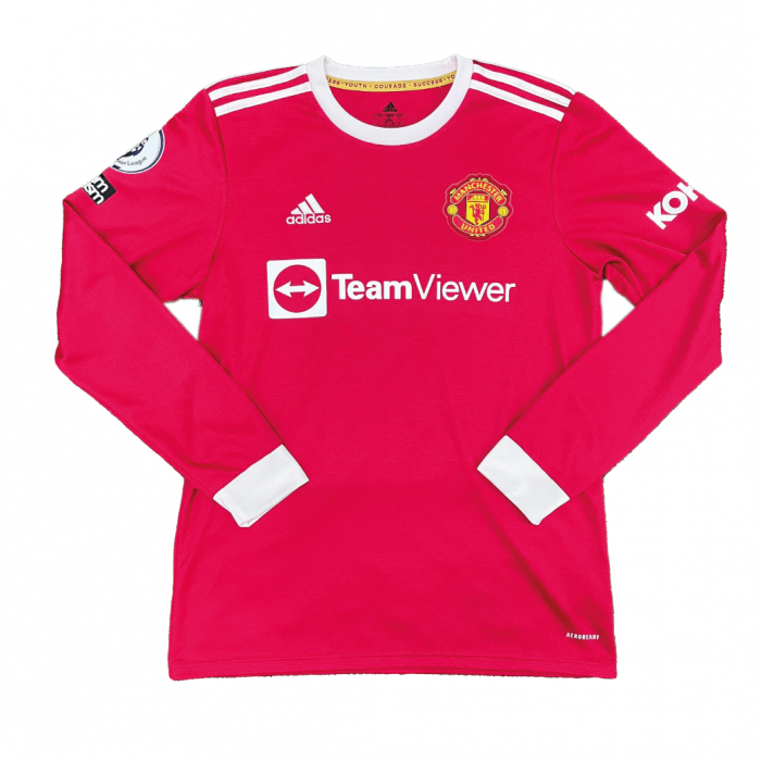 Manchester United 2021/22 Long Sleeve Home Shirt w/ Full Premier League Printing Set, Soccer Jerseys, GR3779, Adidas