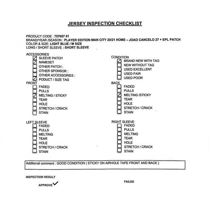 [Player Edition] Manchester City 20/21 Home Shirt with Joao Cancelo 27 (Premier League Full Set Version) - Size M