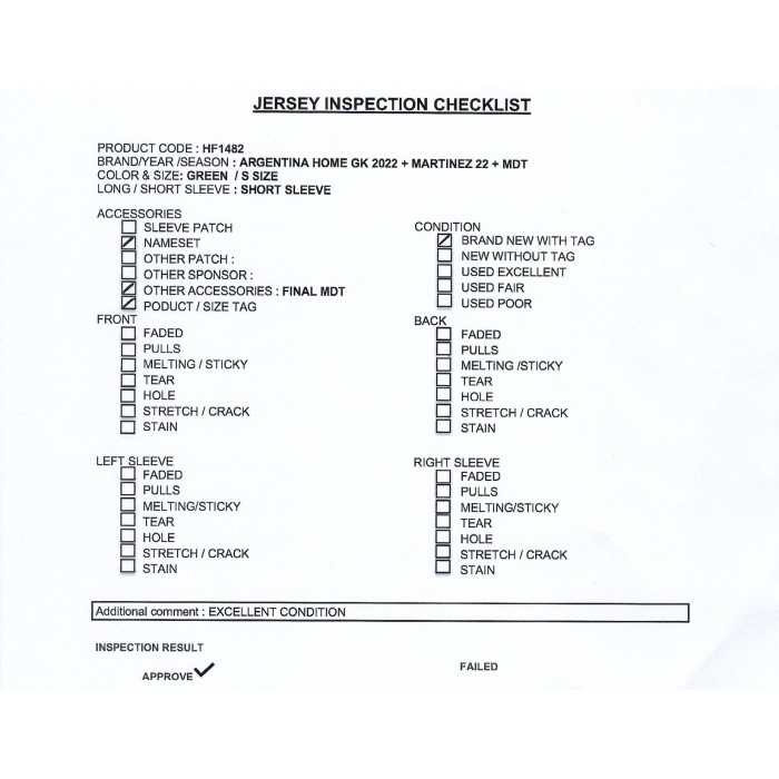 [PRE-OWNED / BNWT] ARGENTINA HOME GK 2022 WITH MARTINEZ #22 - S SIZE